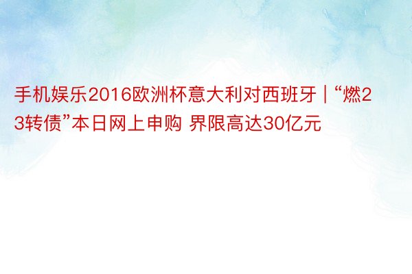 手机娱乐2016欧洲杯意大利对西班牙 | “燃23转债”本日网上申购 界限高达30亿元