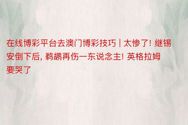 在线博彩平台去澳门博彩技巧 | 太惨了! 继锡安倒下后, 鹈鹕再伤一东说念主! 英格拉姆要哭了