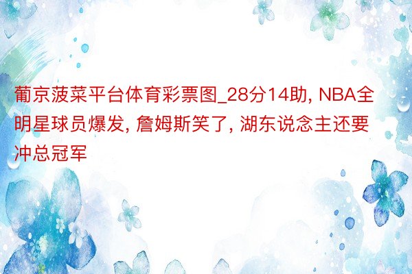 葡京菠菜平台体育彩票图_28分14助, NBA全明星球员爆发, 詹姆斯笑了, 湖东说念主还要冲总冠军