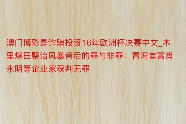 澳门博彩是诈骗投资16年欧洲杯决赛中文_木里煤田整治风暴背后的罪与非罪：青海首富肖永明等企业家获判无罪