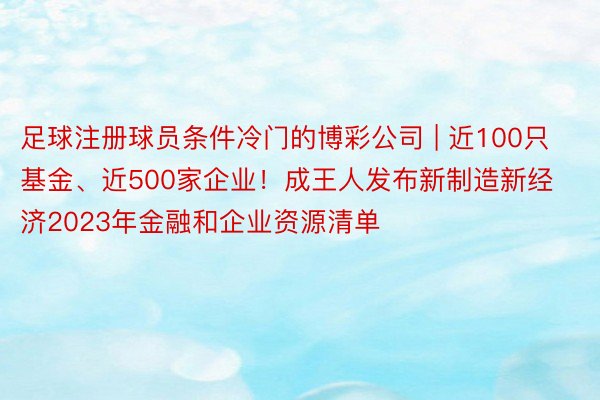 足球注册球员条件冷门的博彩公司 | 近100只基金、近500家企业！成王人发布新制造新经济2023年金融和企业资源清单